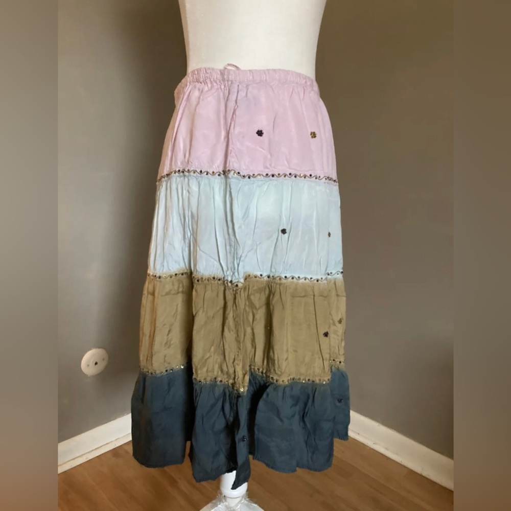Vintage Beaded Ombré Boho Tiered Skirt